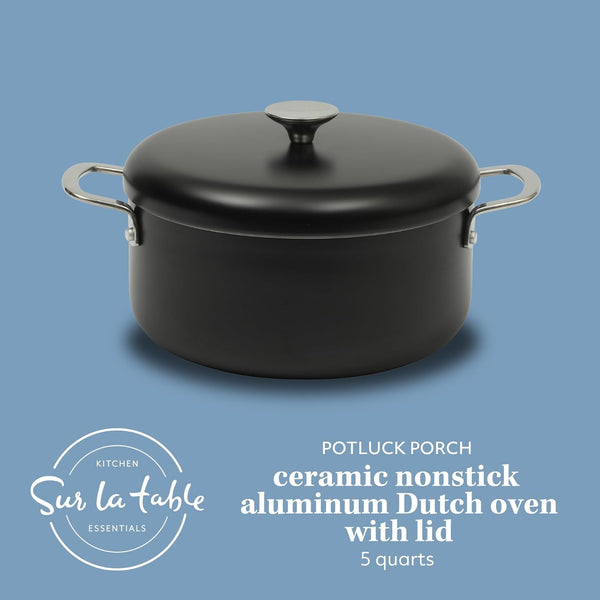Sur La Table Kitchen Essentials Potluck Porch 5 Quart Aluminum Dutch Oven Pot W/Aluminum Lid PFA FREE Ceramic Interior Cookware Pot - Induction - Black2