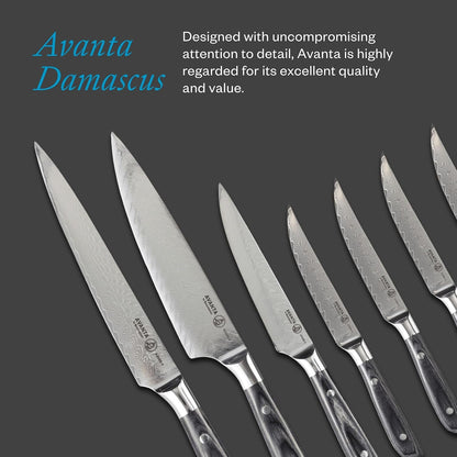 Avanta Damascus 10-Piece Ebony Pakkawood Knife Block Set - Japanese Damascus Stainless Steel - 4 Speciality Knives, Heavy-Weight Fork, 4 Steak Knives & Magnetic Knife Block5