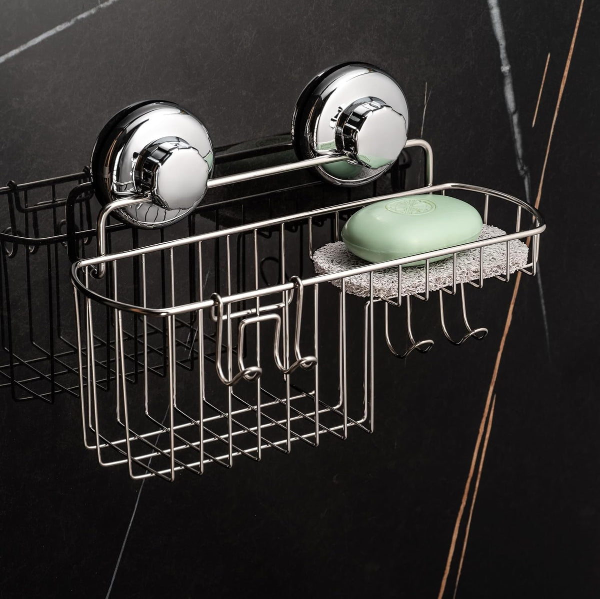 hasko-suction-cup-shower-caddy-basket-for-shampoo-shower-suction-shelf-organizer-basket-with-soap-holder-and-hooks-stainless-steel-shampoo-holder-for-bathroom-storage-chrome