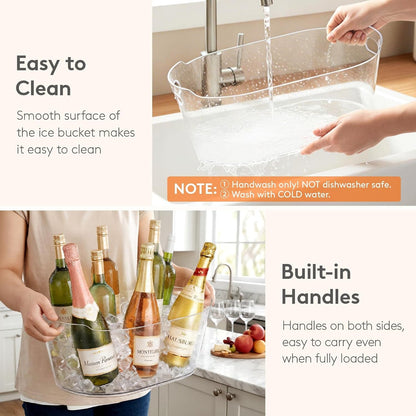 13L Plastic Ice Bucket for Parties 2 Pcs, BPA Free | Large Capacity, Comfortable Handle, Drop-Resistant & Shatterproof PET Beverage Tub for Outdoor Cocktail, Mimosa & Soda Bar7