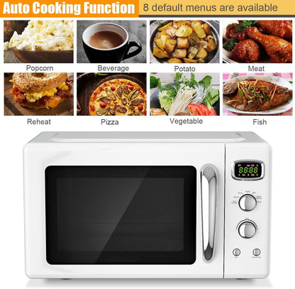 Retro Countertop Microwave Oven,  Compact Microwave Oven 0.9 Cu.Ft. W/Child Lock, 5 Micro Power, Defrost & 8 Auto-Cooking, LED Display, Easy Clean Interior, White, 900 W6