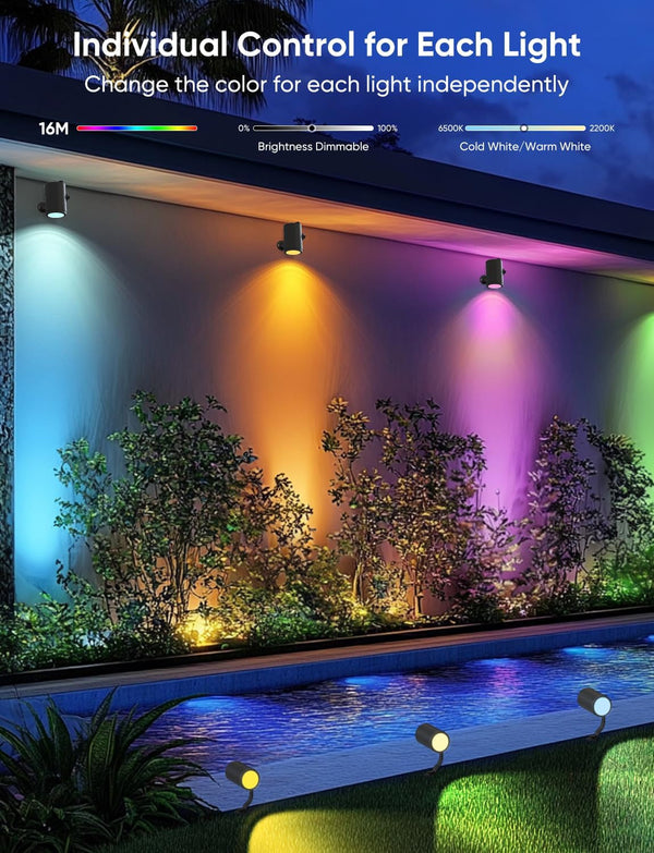 Smart Landscape Lighting Kit 12W, 2 Pack Outdoor Spot Lights RGBCW2
