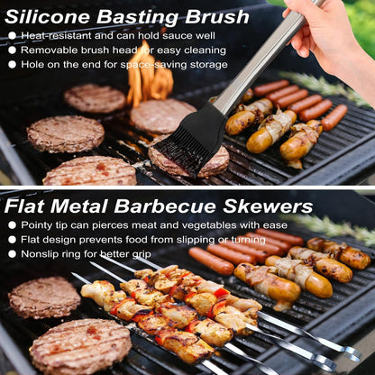 22PCS Heavy Duty BBQ Grill Accessories Set, Non-Slip Grill Tools for Outdoor Grill Set Stainless Steel Grill Utensils Set, Deluxe Grilling Tools Set in Aluminum Case Ideal Gifts for Men Silver6
