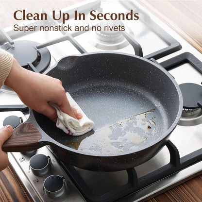 Nonstick Skillet, Deep Frying Pan 10/11/12-Inch, Saute Pan with Lid, Stay-Cool Handle, Healthy Stone Cookware Cooking Pan, Induction Compatible (10-Inch/3.5Qt)4