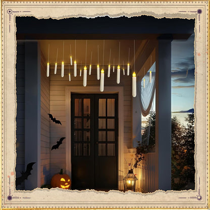 Floating Candle with Wand Remote, 12 Pcs Magical Candlesticks Witch Decors, Warm Yellow Flameless Taper Candles Battery Operated, LED Window Candle for Halloween Party Decor9