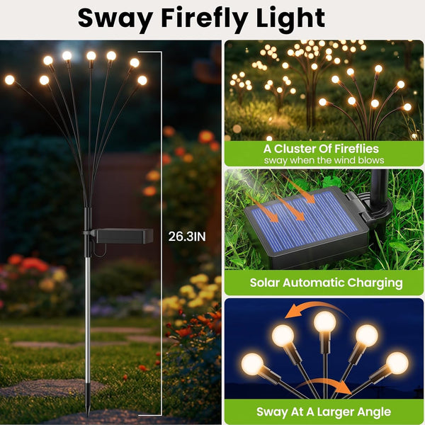 Solar Lights Outdoor(4 Pack,32 Leds),Solar Lights Outdoor Waterproof for Garden Decor,4 Modes Firefly Light for Outdoor Decor,Big Bulb High Lumens Patio Decor,Sway by Wind,Gardening Gifts for Women4