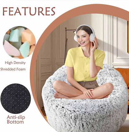 Plush Faux Fur Bean Bag Chairs, Memory Foam Filled Sofa Chair Shape Bean Bag for Adults/Teens/Kids, Ultra-Soft Lazy Sofa for Living Room Bedroom College Dorm, Grey6