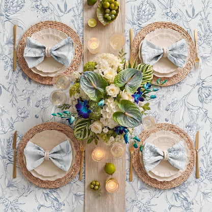 Blue Floral Linen Square Table Cloth 50 X 50 Inch7