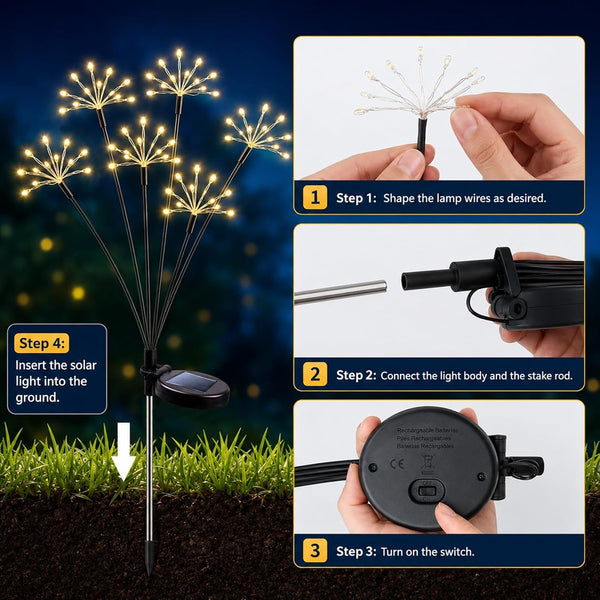Solar Garden Lights, New Upgraded 2 Pack Solar Swaying Starburst Light, Waterproof Fireworks Outdoor Lights, Yard Patio Pathway Decoration, Warm White7