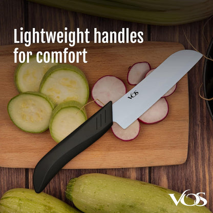 Ceramic Knife Set in Elegant Gift Box, Ceramic Knives Set for Kitchen, Ultra Sharp Kitchen Knife Set with Covers, 4" 5" 6" Paring, Santoku & Chef Knife, Lightweight, Dishwasher Safe (Black Handle)4