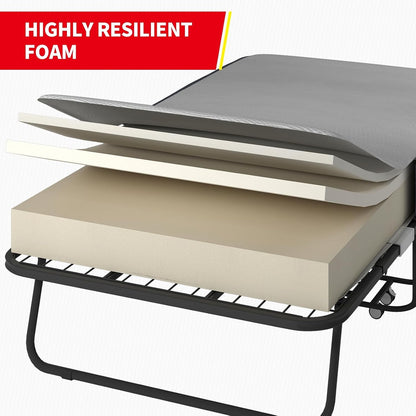 Folding Bed with 4 Inches Mattress, Portable Rollaway Guest Beds for Adults with Metal Frame & Swivel Wheels, Twin Size Foldable Bed Fold Away Beds Space Saving8