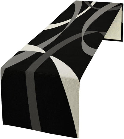 Gray Abstract Geometric Table Runner Grey and White Striped Black Background Modern Kitchen Dinner Runner for Indoor Home Living Room Party Dining Table Decoration 13"X72"1