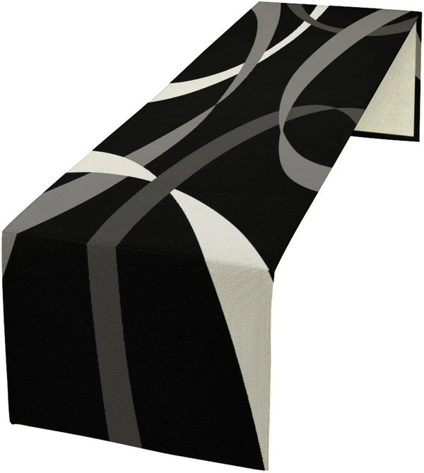 Gray Abstract Geometric Table Runner Grey and White Striped Black Background Modern Kitchen Dinner Runner for Indoor Home Living Room Party Dining Table Decoration 13"X72"1