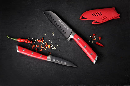 S+ Series 1022131 German Steel Forged 2-Piece Titanium Coated Santoku Starter Knife Set with Sheaths, Jupiter Red4