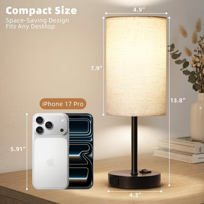 Table Lamp for Bedroom Set of 2, Bedside Small Lamps with 3 Way Dimmable Rocker Switch and AC Outlet, Nightstand Desk Lamp with Flaxen Fabric Shade Black Base for Living Room Home Decor Lights | E26 Bulbs,Ac Outlet,3 Way Dimmable,Rocker Switch,Desk Lamp Flaxen Fabric Shade Black Base 2Pack Bedroom Living Room Dorm Lamp4