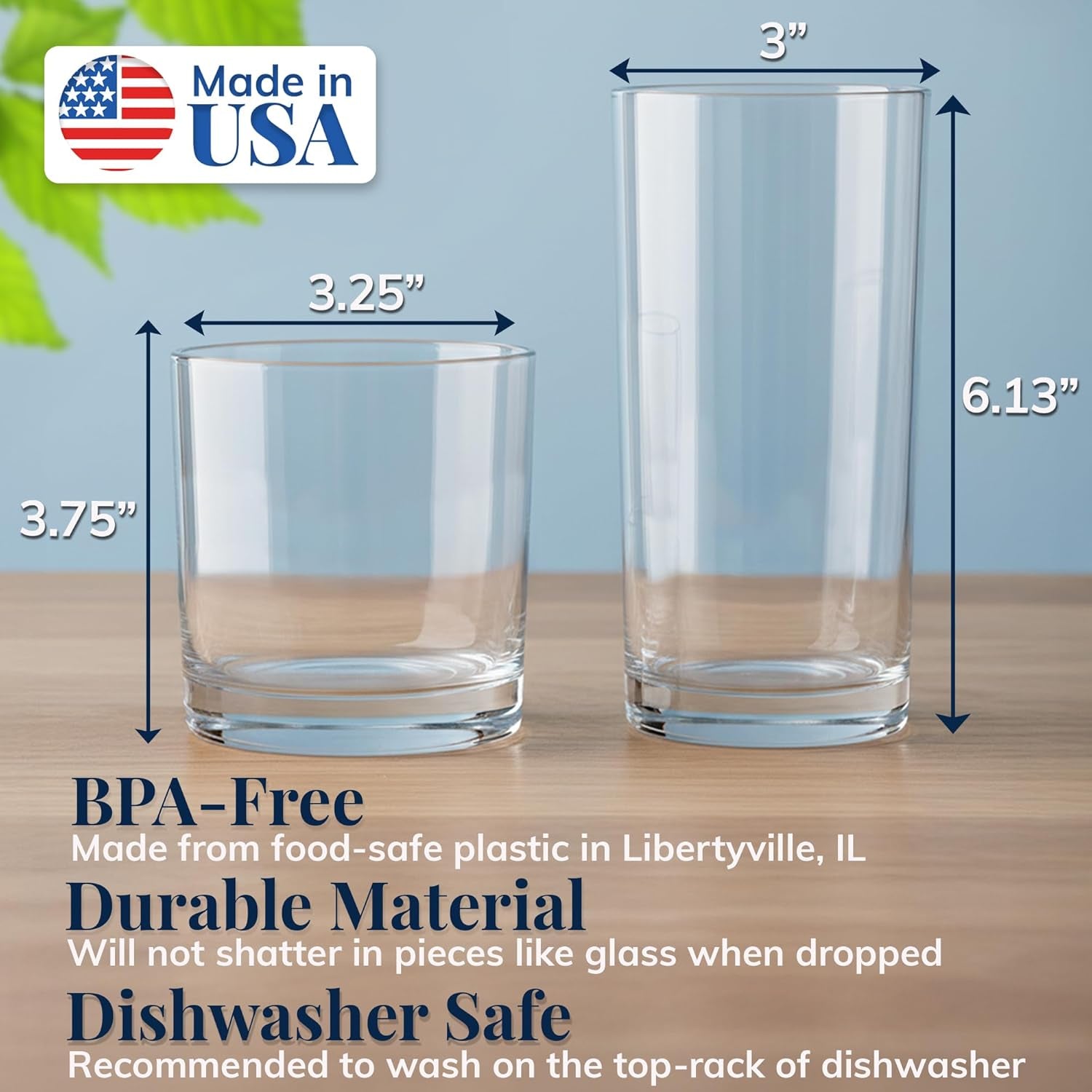classic-clear-plastic-reusable-drinking-glasses-set-of-8-12oz-rocks-16oz-water-cups-bpa-free-tumblers-made-in-usa-top-rack-dishwasher-safe