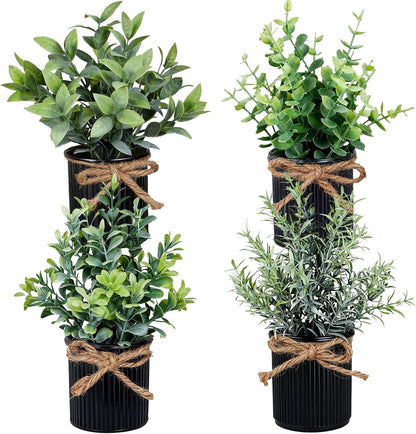 4 Potted Artificial Plants Metal Fake Potted Plant with Iron Pot Mini Greenery Decor Small Faux Plants for Indoor Farmhouse Home Porch Garden Bathroom Room Décor Black1