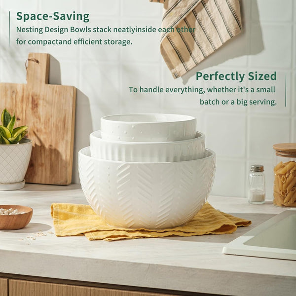 Ceramic Mixing Bowls Set, 5/3/1.5Qt Set of 37