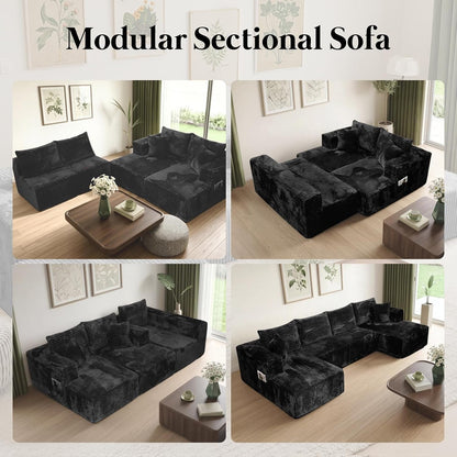 130'' U Shaped Sectional Couches for Living Room, Modular Boneless Cloud Sofa with 2 Chaise Lounges, 4-In-1 Flexible Combination Layered Foam Cushion Deep Seat Corner Couch, No Assembly Black7