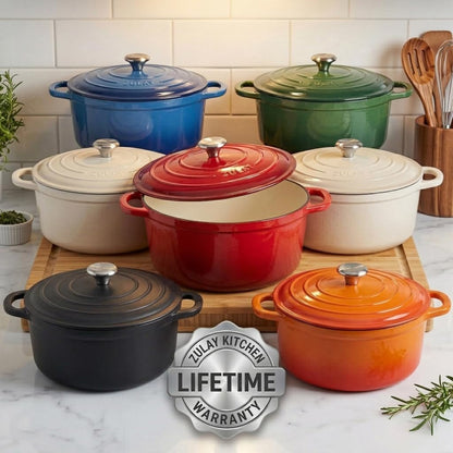 6.4QT Enameled Cast Iron Dutch Oven Pot with Lid, Heat Pad & Trivet, Heavy-Duty Soup Pot for Stews, Braising, Roasting & Sourdough Bread Baking, Oven Safe up to 500°F - Ablaze Red9