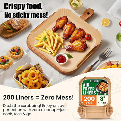 Air Fryer Liners Disposable, 200Pcs 8 Inch Airfryer Paper Liners, Unbleached Parchment Paper for Air Fryer Basket, Non-Stick Air Fryer Accessories, Liners for Baking, Parchment Paper Sheets6