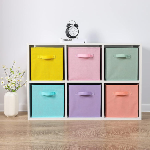 13X13X13 Inch Fabric Storage Bins 6 Pack Fun Colored Durable Storage Cubes with Handles Foldable Cube Baskets for Home, Kids Room, Closet and Toys Organization Multi Colors4