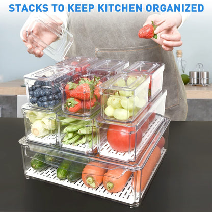 10 Pack Fridge Organizer, Stackable Refrigerator Organizer Bins with Lids, Produce Fruit Storage Containers for Storage Clear for Food, Drinks, Vegetable Storage4