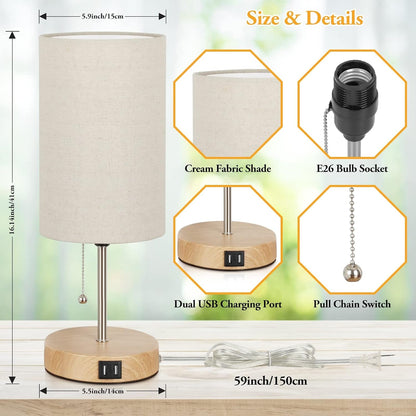 Set of 2 Table Lamps, Modern Bedside Desk Lamps with Pull Chain5