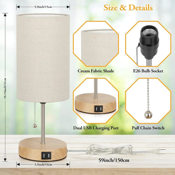 Set of 2 Table Lamps, Modern Bedside Desk Lamps with Pull Chain5