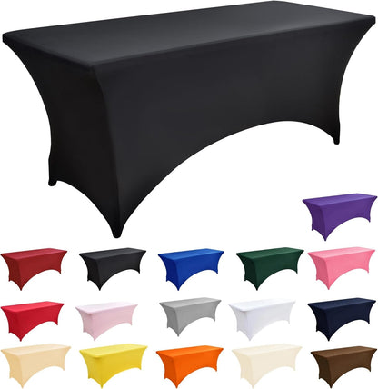 2-Pack 6Ft Black Spandex Table Covers for Rectangle Standard Folding Tables - Wrinkle Resistant Stretch Tablecloths - Ultimate Fitted Table Protector for Parties, Trade Shows, Banquet3