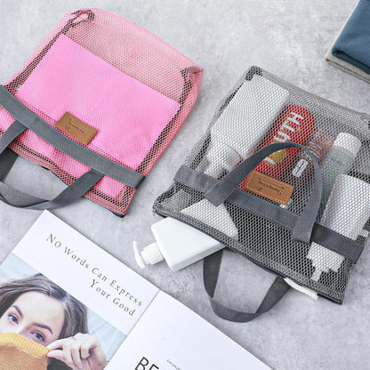 2Pcs Gym Shower Caddy,Shower Caddy Mesh Bag,11.8 X 11.8 In,Quick Dry Portable Hanging Toiletry and Bath Organizer with Zipper for Travel,Gym,Swimming,Camping,College Dorms,Beach(Grey/Pink)2