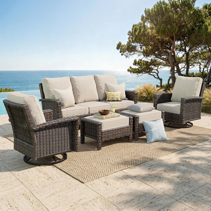 5Pcs Patio Furniture Set, Outdoor High Back Sofa, Beige1