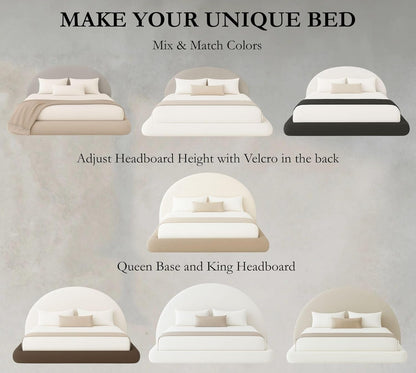 Round Bed – Washable Zip Cover - Upholstered Linen Premium Soft Foam - Modular Minimalist Modern - Half Circle Moon - Sold Sold Separately (Brown Linen Premium, King Headboard)8