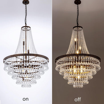 French Empire Crystal Chandeliers, Antique Bronze Chandeliers 10 Lights, Rustic Farmhouse Chandelier High Ceiling Light Fixture for Entryway, Foyer, Dining Room, Staircase (Bronze, 28 Inches)5