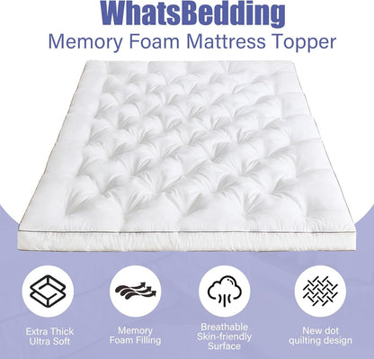 4 Inch Memory Foam Mattress Topper Queen for Back Pain Relief, Filled with Breathable Gel Memory Foam, Fluffy Comfort Supportive Pillow Top Mattress Topper, 80X60X4In4