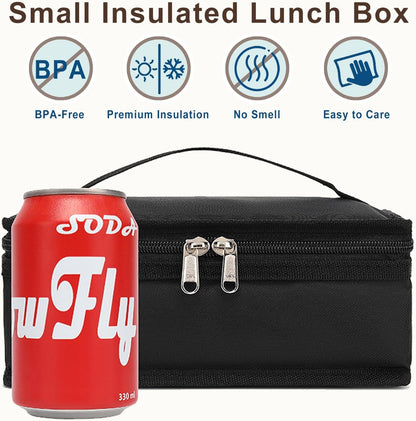 Small Insulated Lunch Box Portable Soft Bag Mini Cooler Thermal Meal Tote Kit with Handle for Work & School, Black2