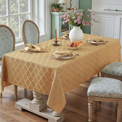 Fall Tablecloth Rectangle, Jacquard, 52" X 70", Gold1