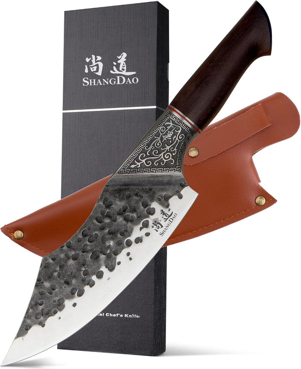 7" Chef Knife - Butcher Knife for Meat, Japanese High Carbon Meat Cleaver Knife, Hand Forged Meat Cutting Knife, Ultra Sharp Kitchen Knife for Home, Camping BBQ Cooking Knife1
