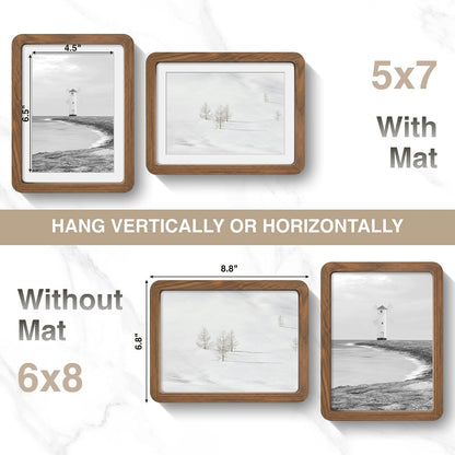 6X8 Picture Frame, Solid Walnut Wood Frame with Real Glass, 6 by 8 Rounded Corner Frame for Tabletop or Wall Display, 6X8 Picture Frame Matted to 5X7, Natural Walnut,Set of 14