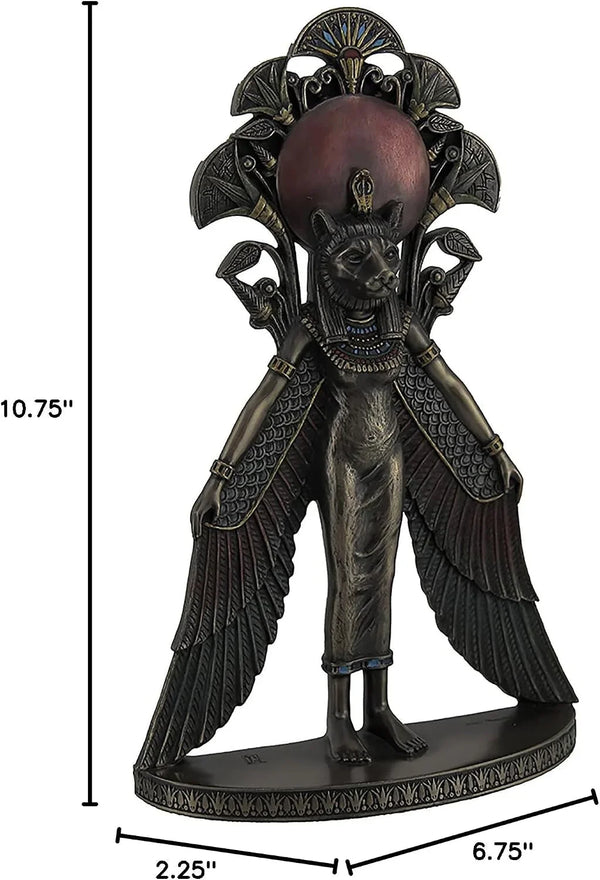 Sekhmet Winged Egyptian Warrior Goddess Wall Art Statue | Cold Cast Bronze Resin, Blue and Red Accents, Lion Head, Keyhole Hanger for Wall Display6