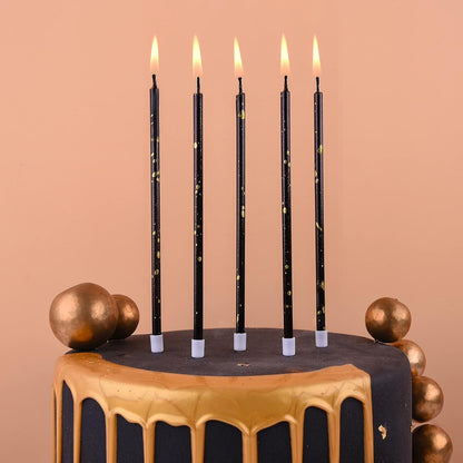 Black Gold Long Thin Birthday Candles, Cake Candles, Birthday Parties, Wedding Decorations, Party Candles2