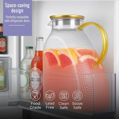 Glass Pitcher with Lid and Spout, 1.8 Liter 60 Oz Glass Pitchers with Handle and Lid, Jug Water Pitchers for Fridge, Carafe Jar for Hot/Cold Water Iced Tea Juice Coffee Milk Beverage5