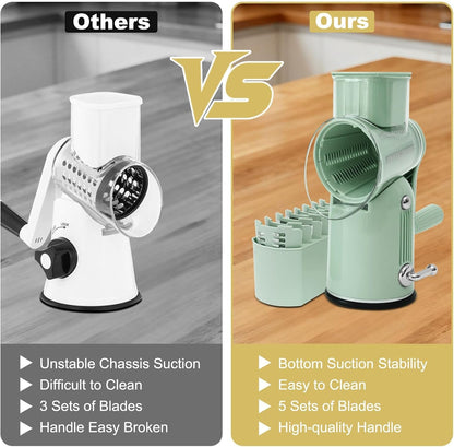 5-In-1 Rotary Cheese Grater and Vegetable Slicer with Suction Base, Green4