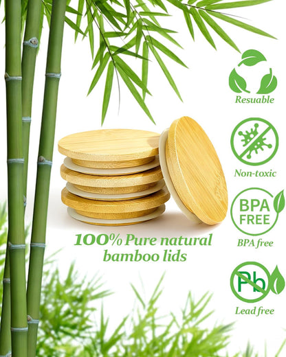 8 Pack Oui Yogurt Jar Lids with 8 Labels, Food-Grade Bamboo Lids for 5Oz Oui Yogurt Jars, Reusable Wooden Canning Covers Perfect for Oui Yogurt Bottle with Airtight Seal Ring(Jar Not Included)3
