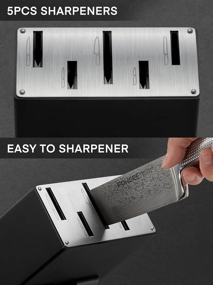 Knife Set,  7 Pieces Kitchen Knife Set with Built-In 5 X Sharpeners, Waved Texture Knife Set with Block, Stainless Steel Knife Block Set, Sharp Knives Set with Ergonomic Handle3