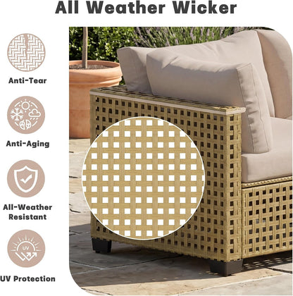 Patio Furniture Set, 7-Piece Outdoor Sectional Couch with Coffee Table & Thick Cushions, Outdoor Wicker Conversation Set for Backyard, Poolside, Garden (Yellow-White, 7 Piece-Single)6