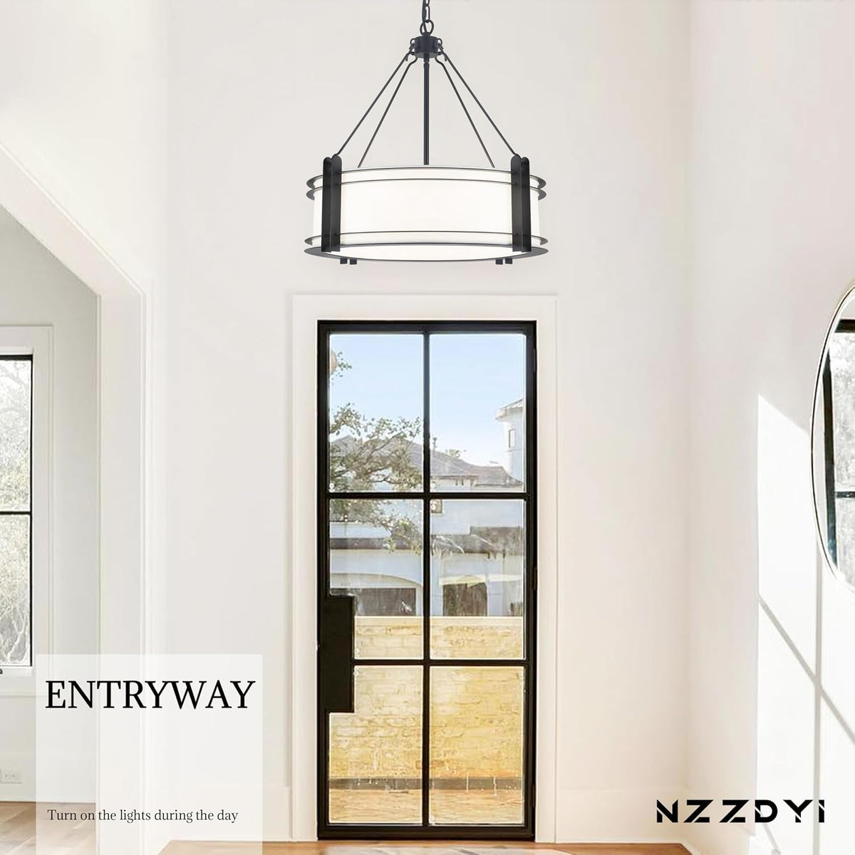 20-4-black-drum-chandelier-with-white-linen-fabric-shade
