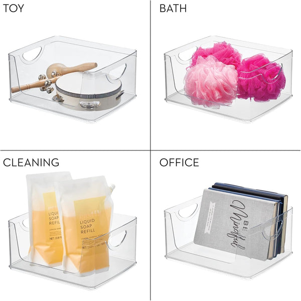 Stackable Open-Front Storage Bin with Handles, Clear7