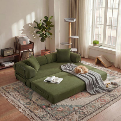 78" Convertible Futon Sofa Bed, Boneless Couches for Living Room, Green1