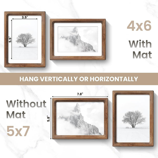 5X7 Picture Frame, Usa-Sourced Walnut Wood Photo Frame with HD Tempered Glass, Wooden 5X7 Frame Matted to 4X6, Handcrafted Rounded Corner Frames for Tabletop or Wall Display3